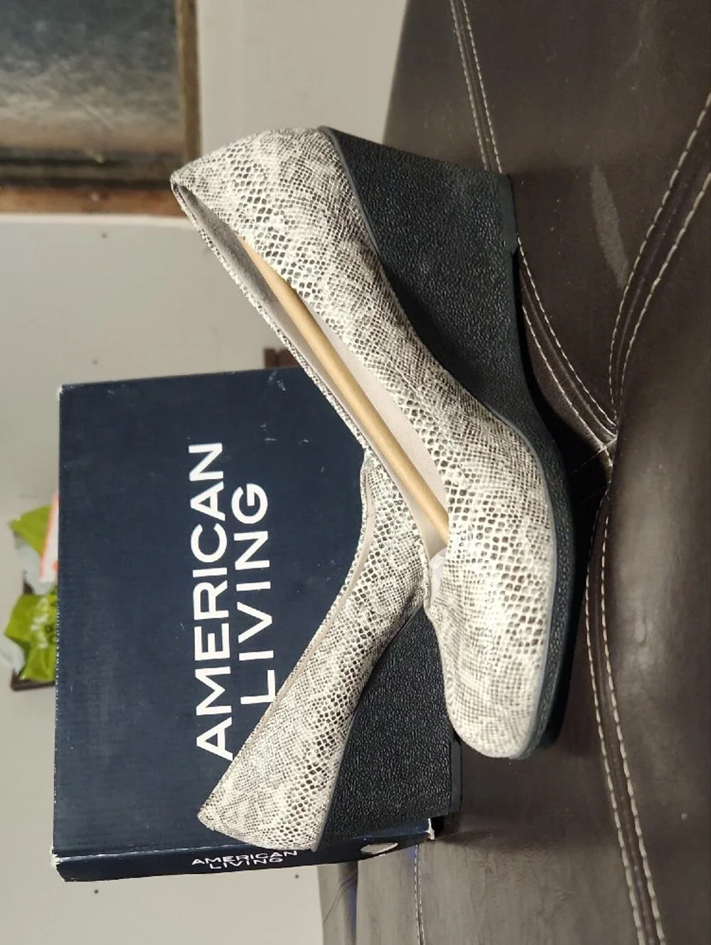 American Living Neutral Snake-Print Mid Heels